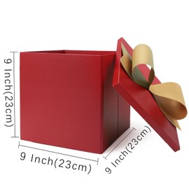 BIOBROWN Medium Christmas Gift Boxes with Lids for Presents, 9x9x9 Inches Red Collapsible Gift Box for Birthday, Wedding, Baby Shower, Party, Any Occasion