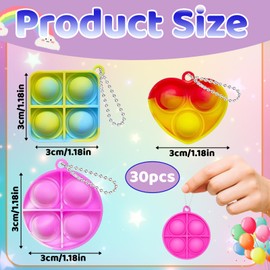Fidget Keyring, Party Bag Fillers for Kids, 30 PCS 3 Shapes Random Color Keychains Stress Relief Fidget Toys, Party Bag Fillers for Kids Birthday Party Bag Toy, Class Gifts Mini Bubbles Return Gifts