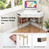 Costway Corner Desk w/ Built-in Charging Station Open Shelves &