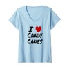 Womens I Heart (Love) Candy Canes Winter Peppermint Christmas V-Neck