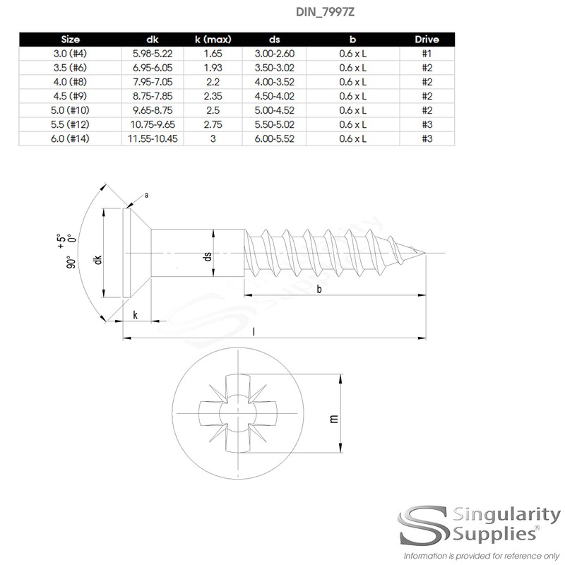No.6 x 0.63 (3.5mm x 16mm) Pozi Countersunk Wood Screw