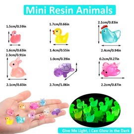Mini Resin Animals 50 Pack Mini Ducks Flamingos Turtles Rabbits Chicken Tiny Small Plastic Little Animals Figures to Hide Luminous Glow in The Dark Easter Statues Gifts Pink