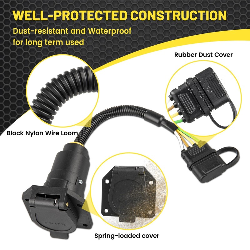 Oyviny 4-Pin to 7-Way Round Blade Trailer Adapter W/Mounting Bracket,
