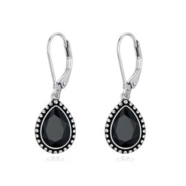 Black Austrian Crystal Earrings 925 Sterling Silver Hypoallergenic Vintage Teardrop Dangle Drop Leverback Earrings for Women