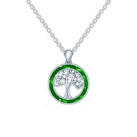 MUUYON Real Silver Tree of Life Necklace for Women, Real Sterling Silver Green Opal Life Tree Pendant Necklace with Lab Created Diamond, for Her Ladies Mom Birthday Anniversary, 18+2 inch