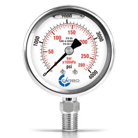 CARBO Instruments 2 1-2" Pressure Gauge, All Stainless Steel Wetted Parts, Case, Connection, Liquid Filled, 0-4000 psi/kPa, Lower Mount 1/4" NPT