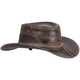 Scippis Lyndon Leather Hat Men Women - Western Hat Made of Cowhide Leather with Concho Hat Band - Quilted Crown & Chin Strap Eyelets - Cowboy Hat Vintage Look - Outdoor & Festival, brown, L