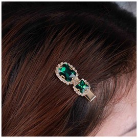 Cimenexe Bohemian Emerald Hair Clip Green Crystal Hair Pins Clips Green CZ Paved Hair Clip Square Emerald Crystal Headpiece Hair Accessories for Women and Girls Gifts
