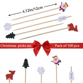 Christmas Cocktail Picks, 100PCS Christmas Food Picks, Toothpicks for Appetizers - Appetizing Skewers for Fruits Dessert Decoration - 4.7 inch