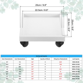 PATIKIL Square Planter Caddy with Wheels, 9.8 Inch Rolling Plant Stand Trolley Wheeled Plant Saucer Tray for Indoors Outdoors Heavy Plants, White