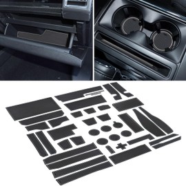 SENSHINE for Ford F150 Accessories 2021 2022 2023 2024 Non-Slip Anti Dust Cup Holder Insert Center Console Liner Trim Door Packet Mats Premium Custom Interior 40-pc Set (Bucket SuperCrew)(Gray Trim)