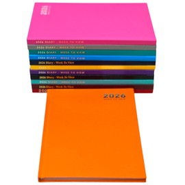Orbitron 2026 A4 Week To View Diary Hardback Personal Organiser Casebound Planner Journal (Orange)