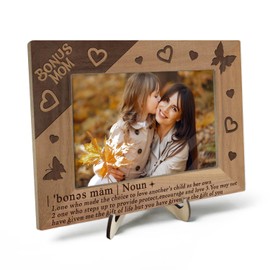 Bonus Mom Gifts from Daughter Son, Mom Picture Photo Frame, Bonus Mom Gifts for Mother's Day, Mom Birthday Gifts, Bonus Mom Wooden Picture Frame for 4 × 6Inch Photo(Brown-BONUS MOM)