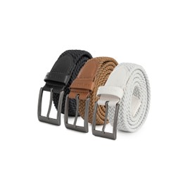Redbridge Elastic Braided Belt Set of 3 with Metal Clasp - Flexible Fabric Belt in Set of 3, Black/brown/white., 110
