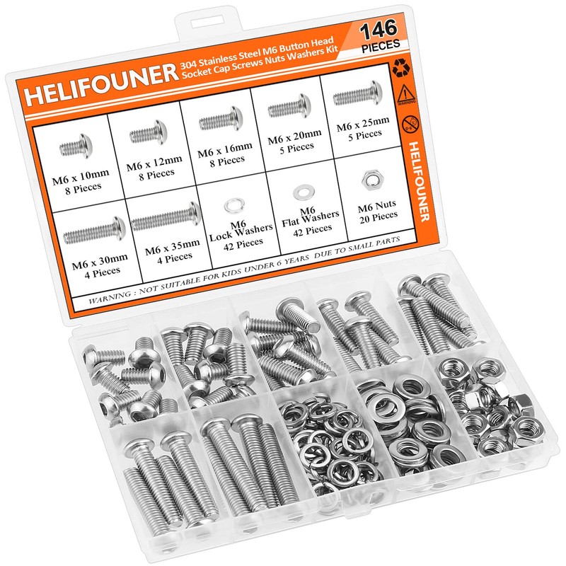 HELIFOUNER 146 Pieces M6 x 10mm /12mm /16mm /20mm /25mm