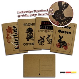Set of 12 Easter Cards on 450 g/m² Kraft Paper – Various Designs in 4 Variations, 3 Assorted Designs Each High-Quality Greeting Cards for Easter, Unique Postcards in DIN A6 Format Easter Greeting
