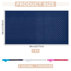 ORIGACH Sashiko Sewing Cloth (65 x 34 cm) with Pre-Printed Grid Line and Marking Pen, Traditional Japanese Sashiko Sewing Cloth for Embroidery Sewing Stitching, Black
