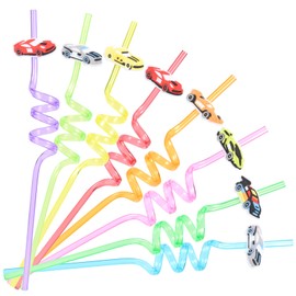 24 Race Car Party Favors Reusable Straws, Hot Drinking Straw Racecar Wheels Kids Boys Birthday Party Two Fast Party Supplies Decorations Beverages Straws with 2 Cleaning Brushes