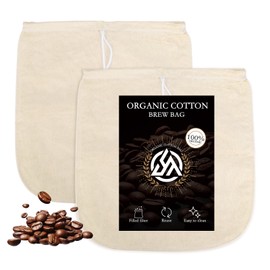 2 Pack Organic Cotton Cold Brew Coffee Filter Bags, 12x12 Inch,