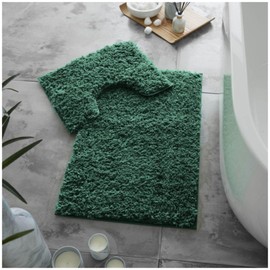 VELVETIO Bath Mats & Pedestal Set, Zero Twist Fluffy Super Soft 100% Microfiber Non-Slip Shaggy 2 Piece Bathroom Rugs, Extra Thick Machine Washable Water Absorbent Toilet Rug Sets, Green