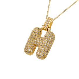 Angyape Bubble Letter Necklace for Women, 18K Gold Plated Bubble Letter Necklace CZ Initial Letter Pendant Necklace for Women Trendy Name Necklace Gold Jewelry Gifts for Women, Brass, Cubic Zirconia