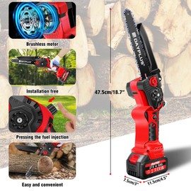 8-inch Mini Chainsaw Cordless Battery Chainsaw Handheld for Pruning Trees and Branches Wood Cutting, 21V Portable Electric Small Chainsaw with Safety Button, Upgraded 4000mAh Brushless Saw