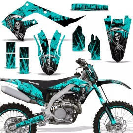 Wholesale Decals MX Dirt Bike Graphics Kit for Kawasaki KX250 2021 + KX450 2019-21 REAPER TEAL