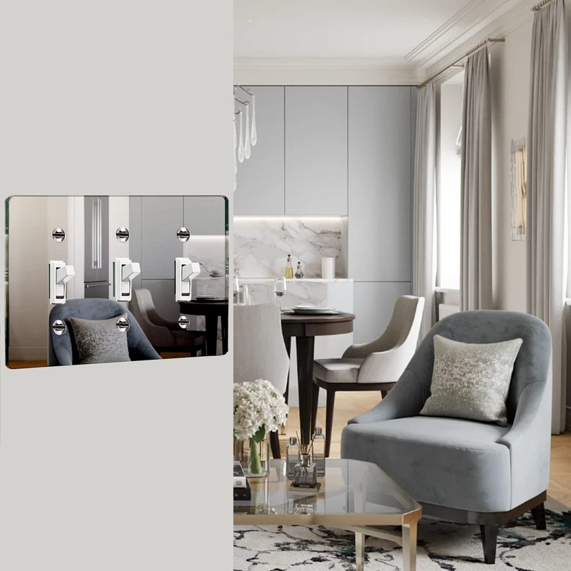 Silver Mirrored Switch Plates - 3 Gang Wall Cover, Durable