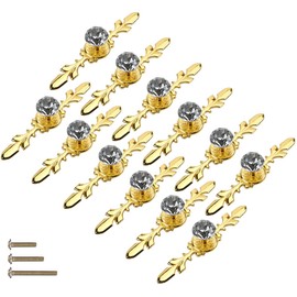 ESreake 12 Pack Gold Large Sized Enlarged Diamond Clear Crystal Glass Knobs with Plate,Cabinet Cupboard Door Knobs Pull Handles with Screws for Kitchen Office Decoration (12 Pack, Large, Golden)
