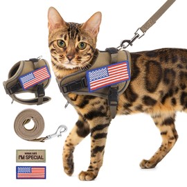 PUPTECK Tactical Cat Harness and Leash Set Escape Proof, Adjustable Reflective Kitten Jacket Easy Control, Pet Vest Harness for Cats Small Dogs Puppies Walking and Travel