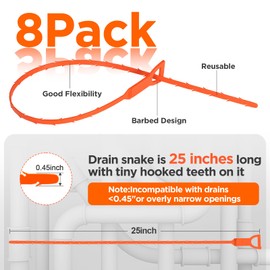 Forlivese Drain Snake,Drain Clog Remover,Hair Catcher Tool,Flexible Auger Cleaner for Shower, Kitchen Sink, Bathroom,8 Pack 25 Inch