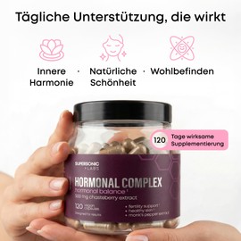 SUPERSONIC +LABS Hormonal Complex for Women - with Zinc for Skin, Hair, Nails & Fertility* - 500 mg Monk Pepper (Vitex agnus-castus) + Vitamin B3 + BioPerine® - 120 Capsules Vegan