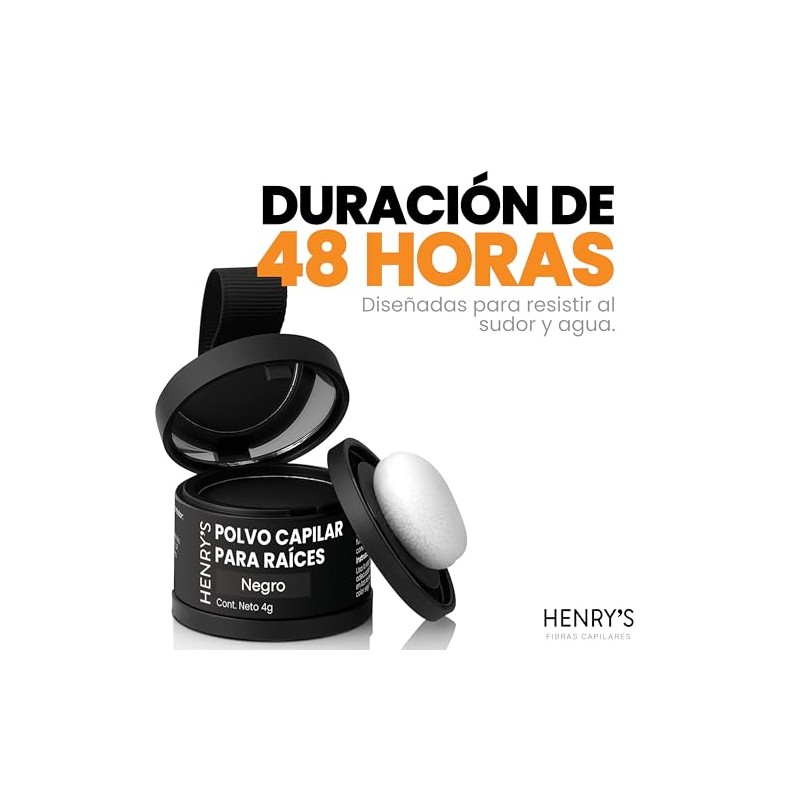 Henrys Polvo para Retocar Raíces Negro, Rellena Zonas Escasas, Define