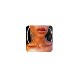 Women Statement Crystal Rhinestone Hoop Earrings Silver Gold Extra Large Circle Skinny Sparkle Bling Drop Circle Dangle Earrings for Women (Silver)