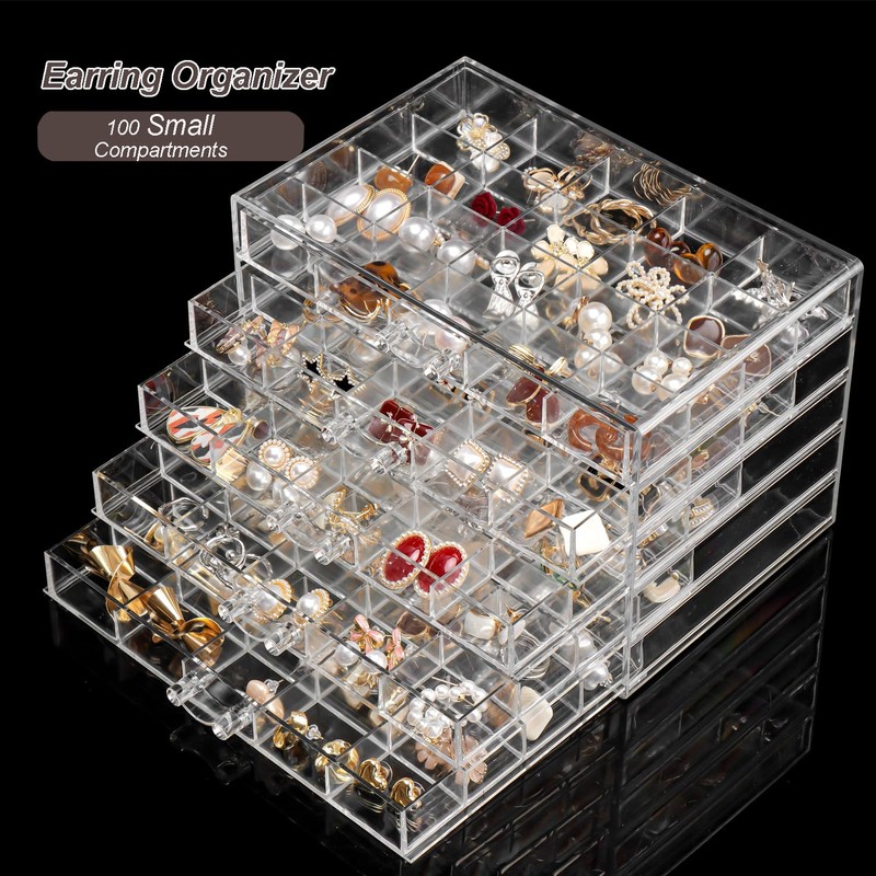 YUFONG Earring Holder Organizer Acrylic Earring Storage Box for Girls