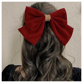 Cybche Vintage Velvet Satin Bow Hairclips Red Velvet Bow Hair Barrettes Red Satin Bow Hair Clips French Ribbon Bowknot Hair Clips Large Bow Hair Accessories for Women Headdress