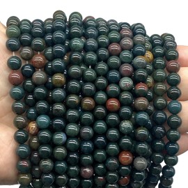 ABCGEMS Darkest Indian Heliotrope Beads AKA Gujarat Bloodstone from Kathiawar Peninsula in Saurashtra (Inclusions of Chlorite, Amphibole & Pyroxene) DIY Jewelry Making Smooth Round 8mm