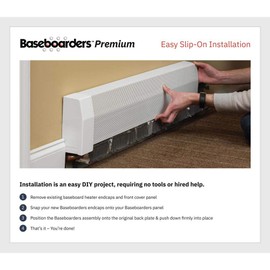 Baseboarders Premium Series 6 ft Galvanized Steel Slip-On Baseboard Heater Cover Replacement, White | Easy Installation for Hydronic (Water) Home Heating Systems - ‎BB001-72-WHT