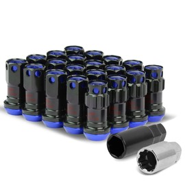 M12 x 1.5 Closed End 16PC Aluminum Alloy Wheel Lug Nuts + 4 x Lock Nut + 1 x Key (Blue Accents/Black Body)