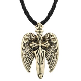 Wings Necklace for Men, Norse Viking Wings Sword Cross Pendant Necklace with 19.7” Chain, Vintage Angel Totem Amulet Necklace, Hip Hop Necklace, Punk Cross Wings Jewelry (Gold)