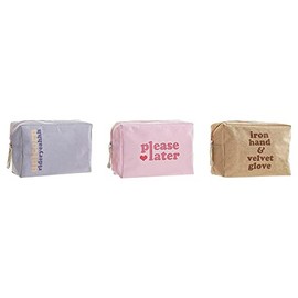 DKD Toiletry Bag Home Decor Canvas Blue Pink Brown Polyester Shabby Chic (Pack of 3) (20 x 8 x 14 cm), Colourful