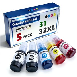 Tiampuk 5 Pack 31 32XL Ink Bottle Refill Kit Compatible for HP Smart Tank 5101 7301 7602 7001 6001 Plus 551 651 455 457 450 All-in-One Ink-Tank Printers 2 Black/Cyan/Magenta/Yellow Ink