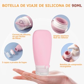 4 Piezas Botellas de Viaje 90 ml Avion, Botellas De Viaje De Silicona, Aprobados Por La TSA de Contenedores de Viaje A Prueba de Fugas, Accesorios de Viaje para Líquidos, Recargables para Gel y Champú
