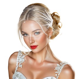 DOCILA White Pearl Mesh Bridal Short Veil, 1920s Flapper Fascinator Birdcage Veil, Tea Party Hair Accessories for Women Girls