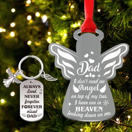 HOWAF Christmas Memorial Baubles Ornaments, Dad Christmas Memorial Angel Baubles Memorial Keyring Christmas Tree Decorations
