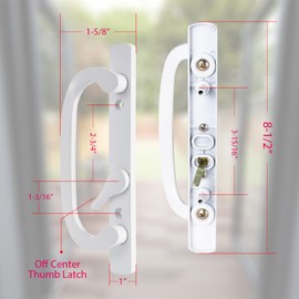 MaxxGeek Keyed Sliding Patio Door Handle Set with Mortise Lock, Zinc Diecast, Offset Thumbturn, Fits 1-5/8" to 1-3/4" Door Thick, 3-15/16" Hole Spacing, Non-Handed, White