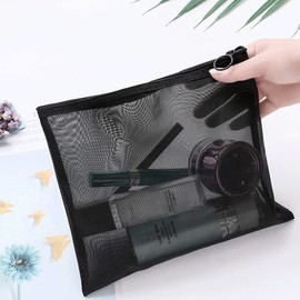 Frcolor Cosmetic Pouch, Mesh, Cosmetic Storage Pouch, Black, Small Items, Multi-functional, Travel, Travel Pouch, Unisex, Portable, Convenient, Set of 5 (Size S), black
