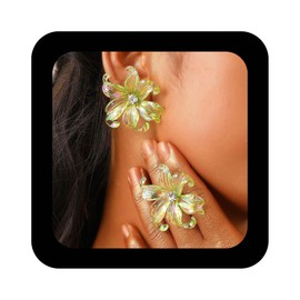 Enautoabs Vintage Acrylic Flower Stud Earrings Large White Flower Earrings Resin Floral Statement Earrings Crystal Flower Shape Earrings Jewellery For Women, Zinc, No Gemstone