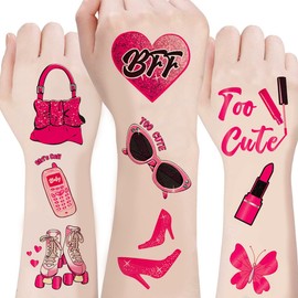 100Sheets Pink girl Temporary Tattoos Birthday Themed Party Supplies Decoration Favors Cartoon Pink girl Sticker for Kids Boys Home Activity Class Prizes Carnival Christmas Rewards