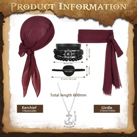Jeinbuil Pirate Costume Set of 5 Pirate Costume Accessories Women Men Pirate Hat Eye Patch